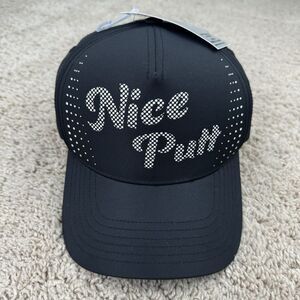 PGA Tour Hat Nice Putt Logo Black Pro Series Perforated Adjustable Strap Cap NWT
